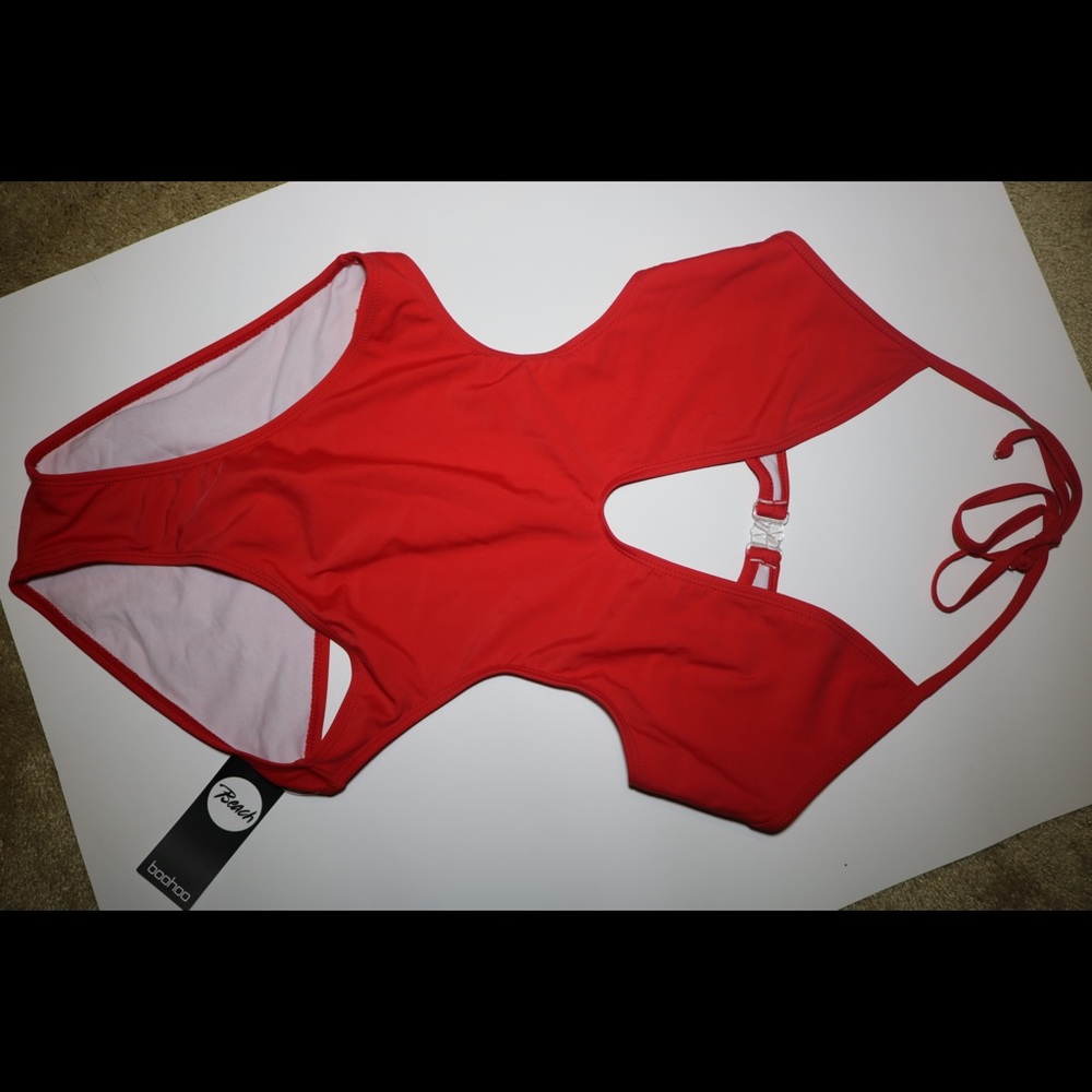 Red Deep Plunge swimsuit